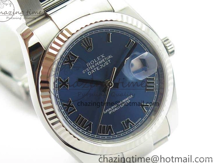 0211 DateJust 36mm SS 116234 ARF 1:1 Best Edition Blue Roman Dial Fluted On 904L SS Oyster Bracelet SA Supportive 3516